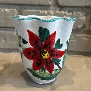 VTG Italian Handcrafted Pottery Floral Vase‎